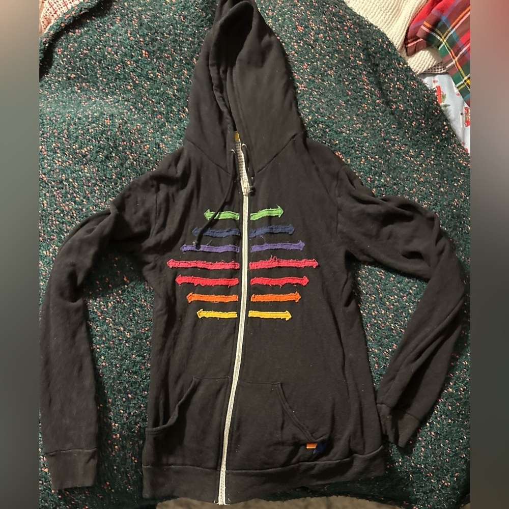 Aviator Nation 7 Stripe Zip Hoodie Black Rainbow M Classic Ultra Rare